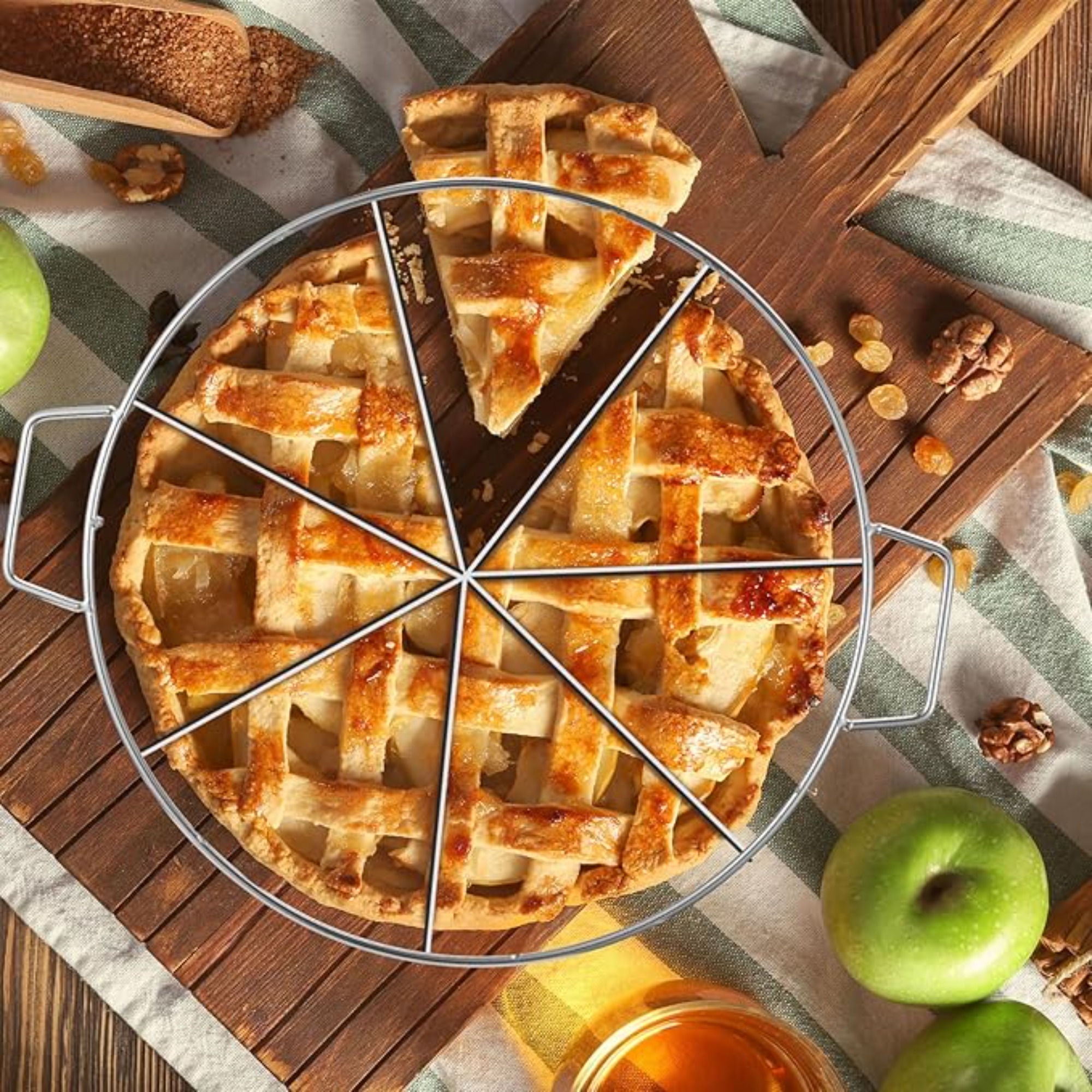 Kakeskjærer i rustfritt stål, pizzaskjærer, paiskutter, 6/7/8- skåret, like deler, kakedeler med håndtak, pizzaskjærer til bakverk og ost