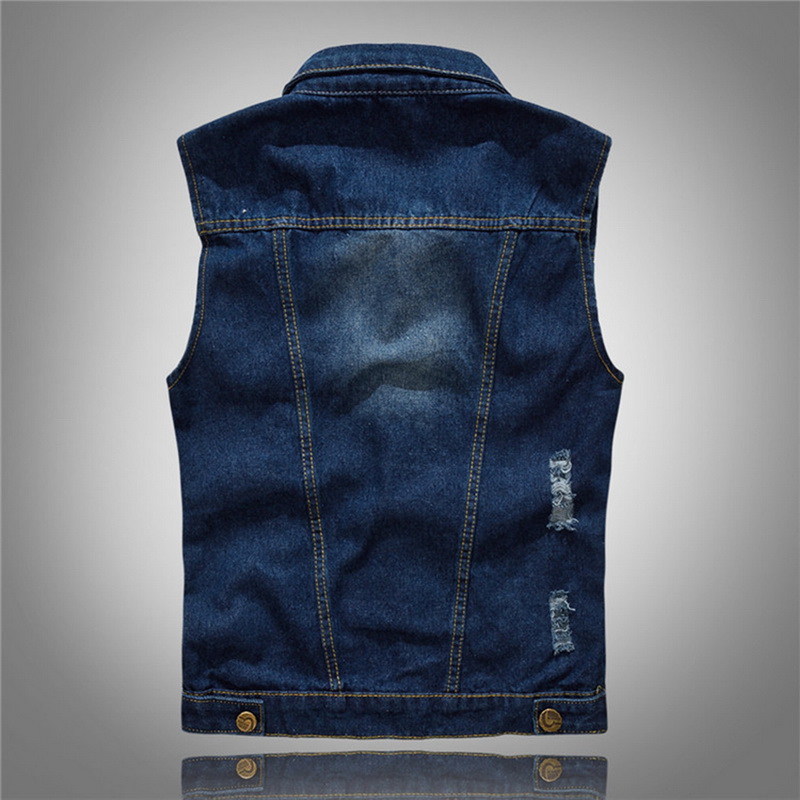 Jeans décontractés sans manches veste gilet hommes Streetwear bleu foncé Denim jean gilet grande taille 5XL Cowboy gilet hommes vestes