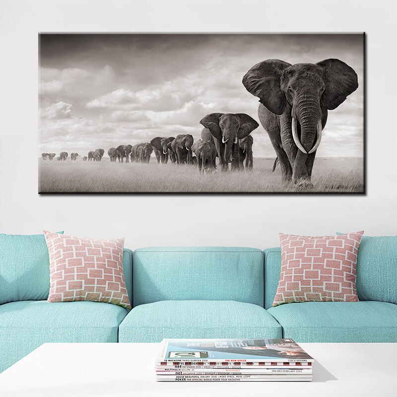 Zwart Afrika Olifanten Wilde Dieren Canvas Schilderij Scandinavië Posters En Prints Cuadros Wall Art Pictures Voor Woonkamer