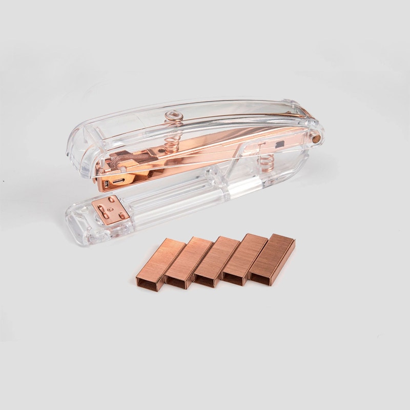 Rose Gold Stapler Transparent Edition Metal Manual Staplers 24/6 26/6 With Staples Office Accessories School Stationery Supplies
