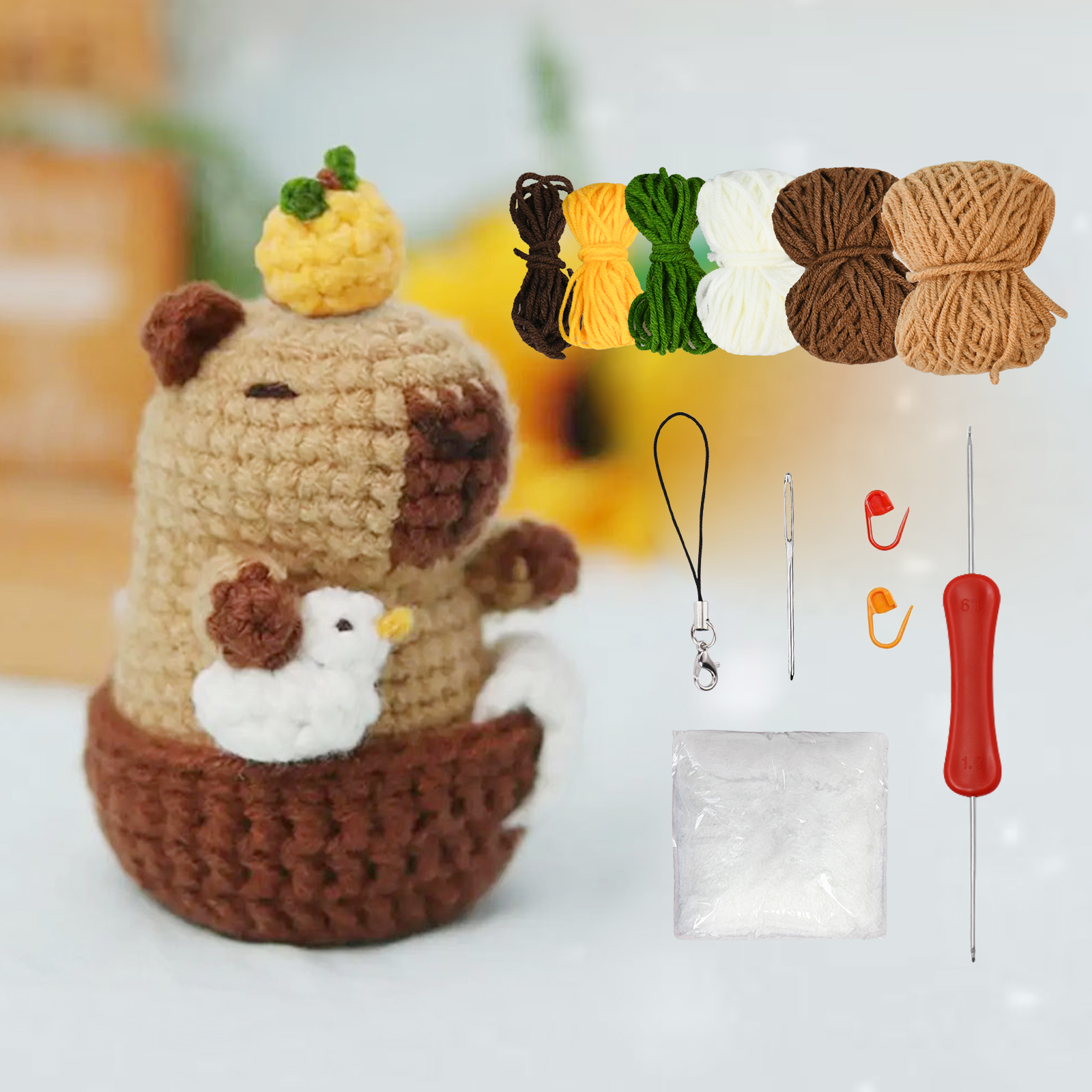 Kit de crochet capibara, lindo kit de ganchillo de animales, de Navidad, kit de ganchillo para principiantes, kit de ganchillo para amantes del manualidades,: Marrón