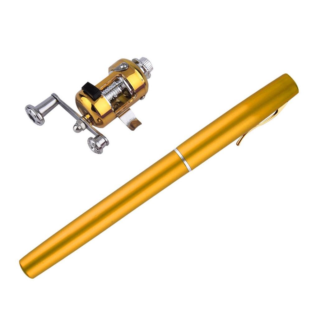 Lomme teleskopisk mini stang combo fiskestang aluminiumslegering pen form fiskestang combo med hjulhjul: 1