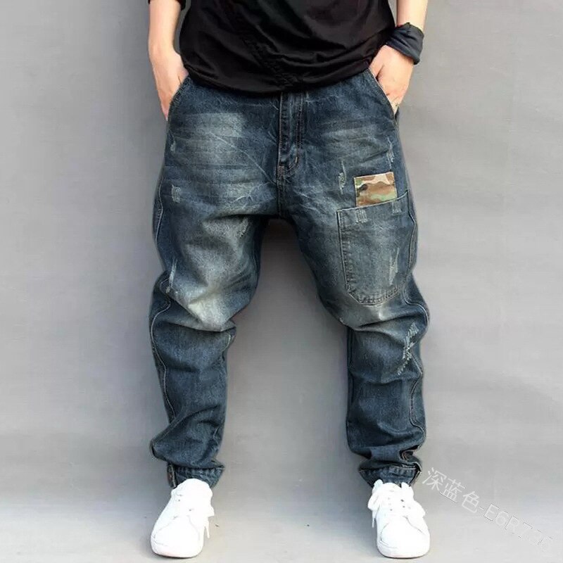 Jeans Mannen Potlood Harembroek Solid Herfst Winter Ljean Hip Hop Goth Punk Kleding Vriendje Plus Size Denim Broek Streetwear: Dark-Blue / M