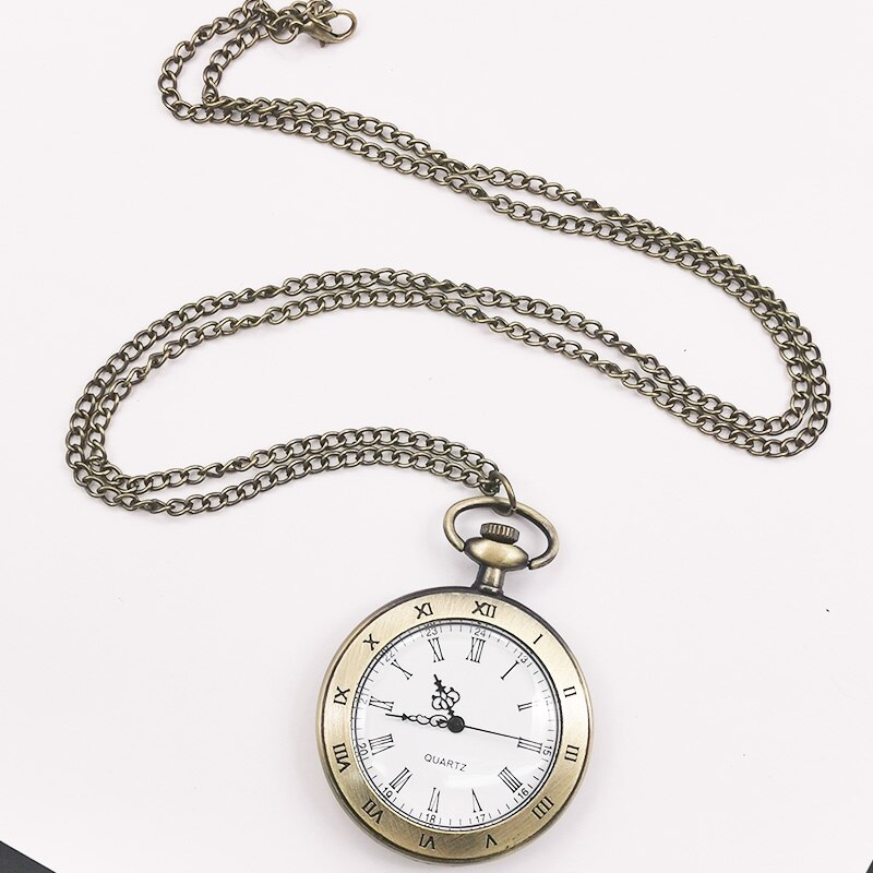 Vintage Open Face Pocket Watch Quartz Pocket Watch Chain Copper Antique Unisex Men Women Birthday Dad CF1017