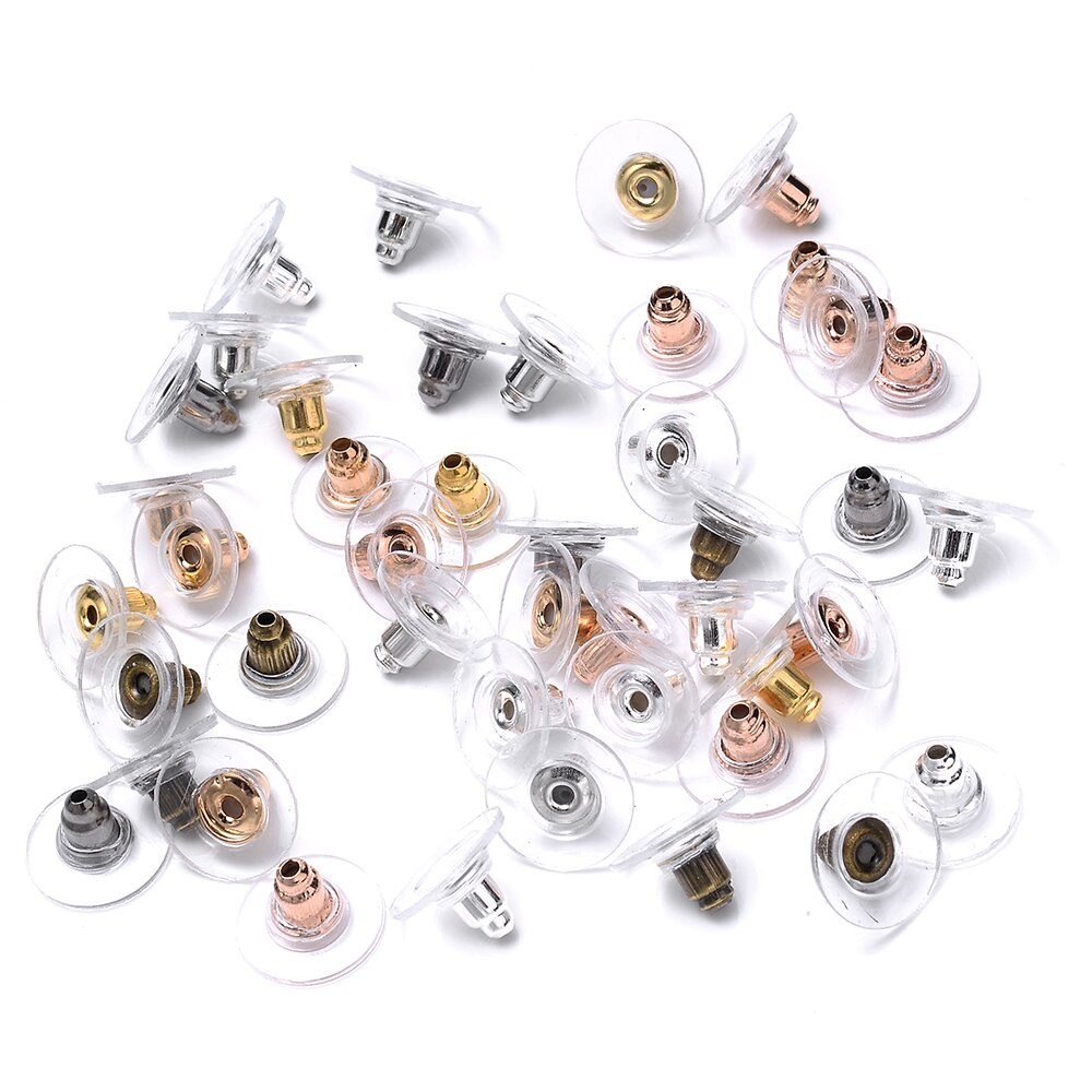 100 st/lot metall örhänge ryggar kula öronproppar proppar guld silver pläterade öron dubbar bak örhänge smycken tillbehör 6*11mm: Mixfärg