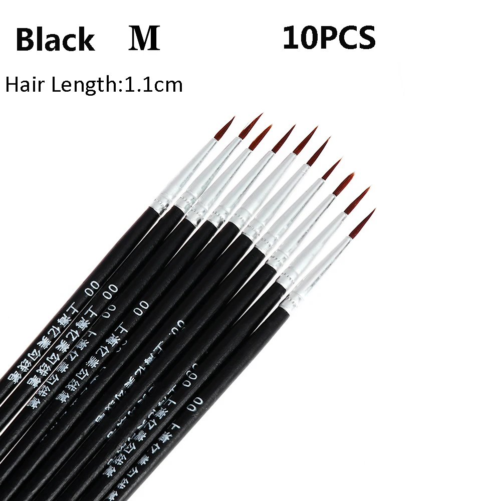 Pincel de nailon para pintar a mano, pincel fino de línea de gancho para maquillaje, dibujo artístico, suministros de arte para uñas, 10 piezas: Gris claro