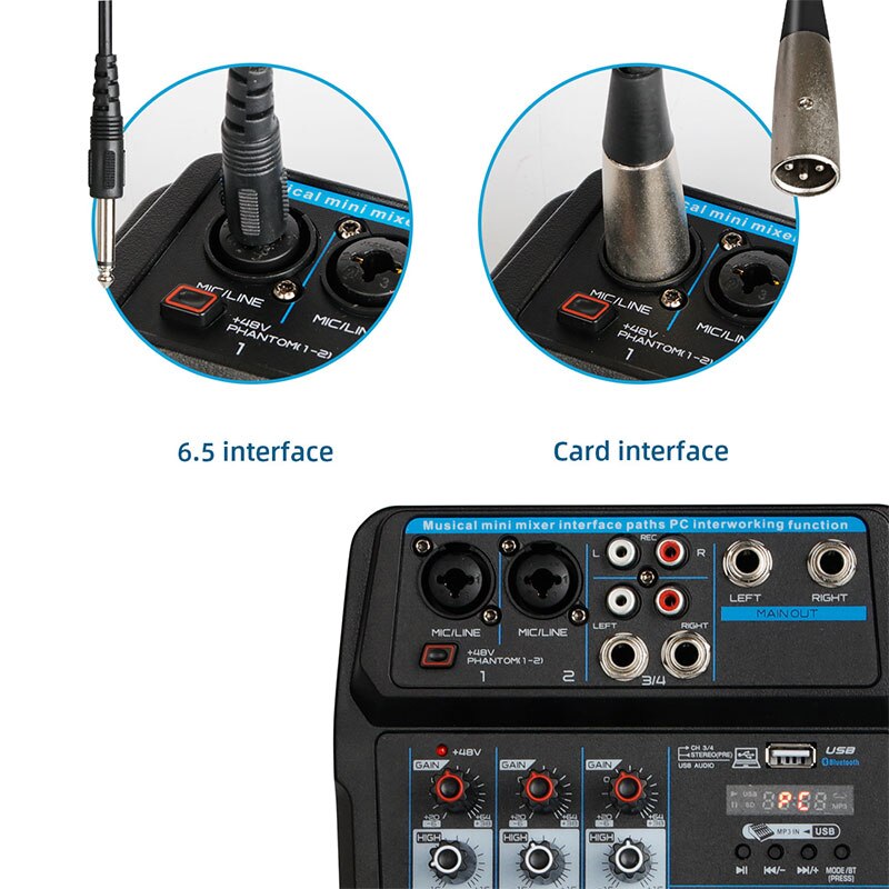 Scheda audio Bluetooth U4 registrazione e riproduzione USB sala da pranzo a 4 canali effetto riverbero registrazione Mixer per Computer dal vivo