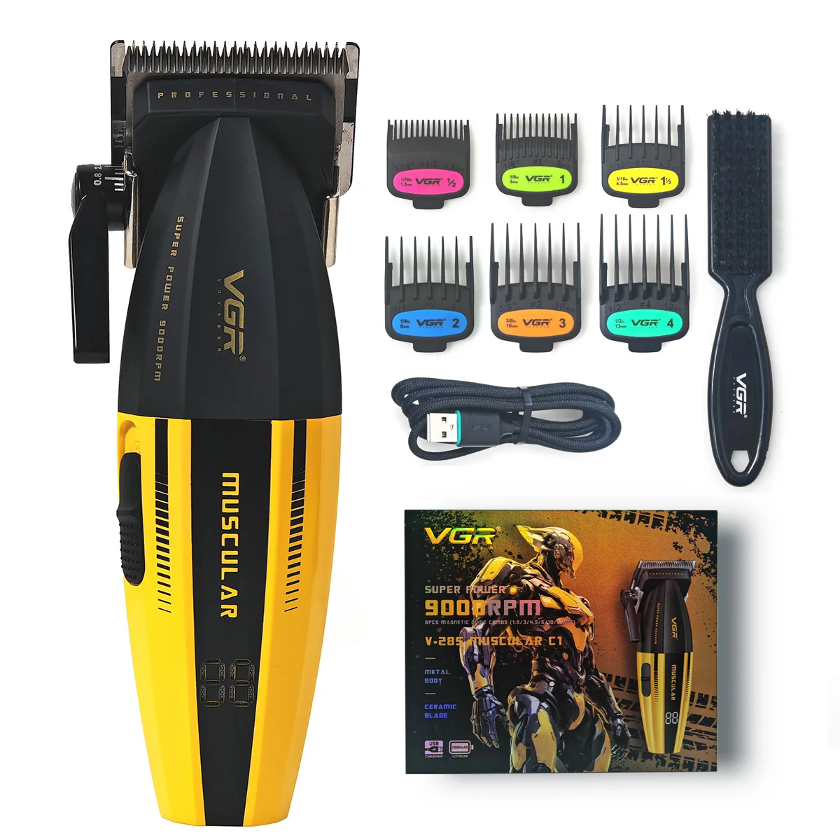 VGR Tondeuse Professionele Haarsnijmachine Kapper Draadloze Tondeuse Metaal 9000 RPM Elektrische Tondeuse voor Mannen V-285: Black