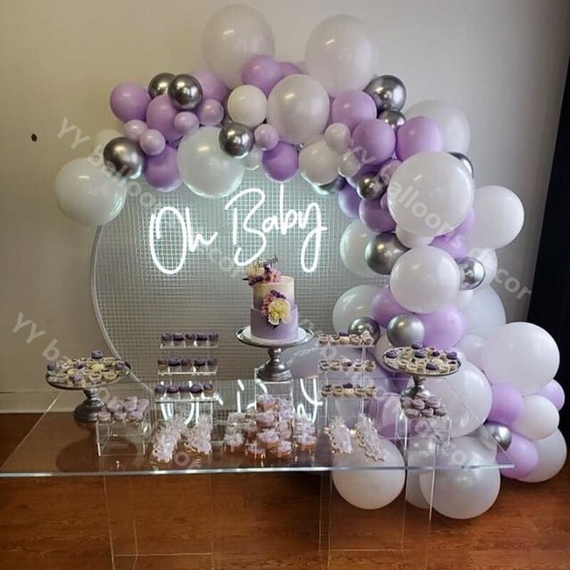 Luftballons Girlande Bogen Lila Weiß Pastell Maca Hochzeit Braut Dusche Baby Partei Hintergrund Frohes Neues Jahr Streifen Band Zauberstab Decoatio
