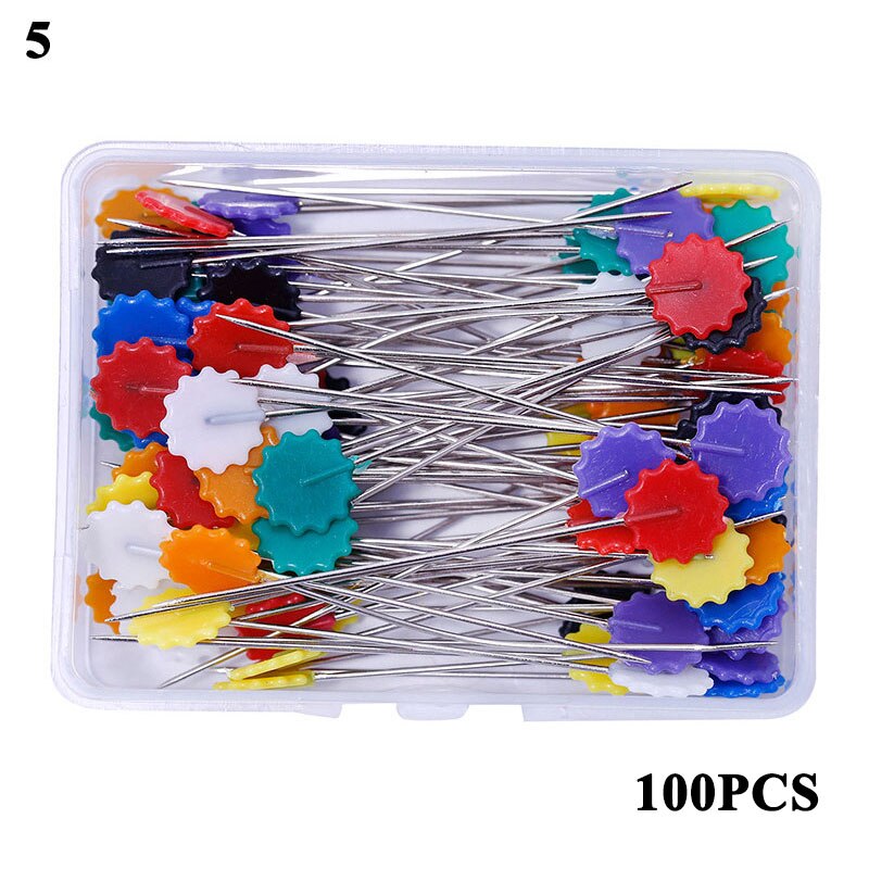 Pin de posicionamiento para manualidades, alfiler de cabeza plana en caja con bordado de dibujos animados, accesorios de costura, alfileres de mosaico bordados, 100 Uds.: 5