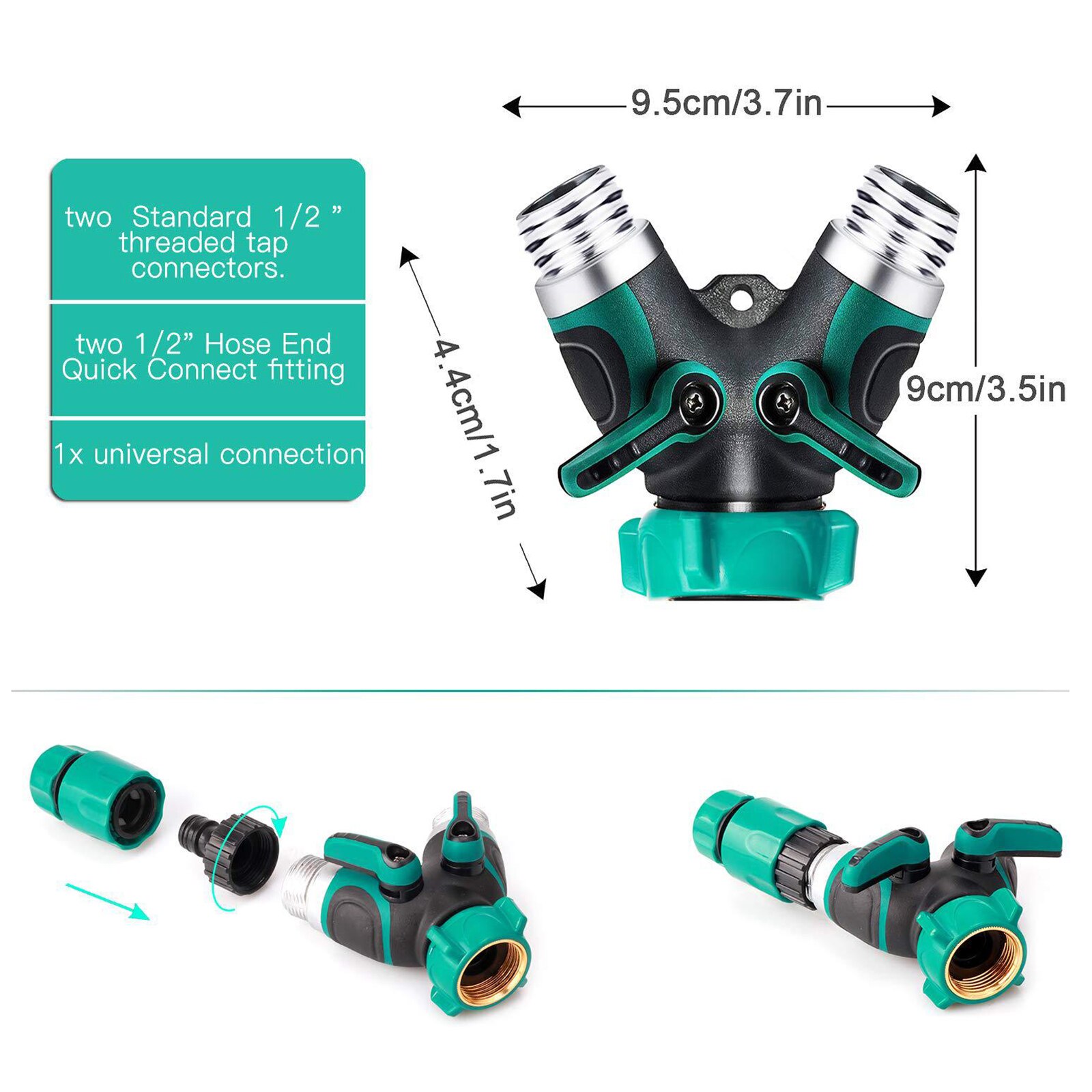 Y Water Water Faucet Splitter Garden Hose Splitter Irrigation Faucet Comfortable Rubberized Grip KFF Metal Body Hose Connector