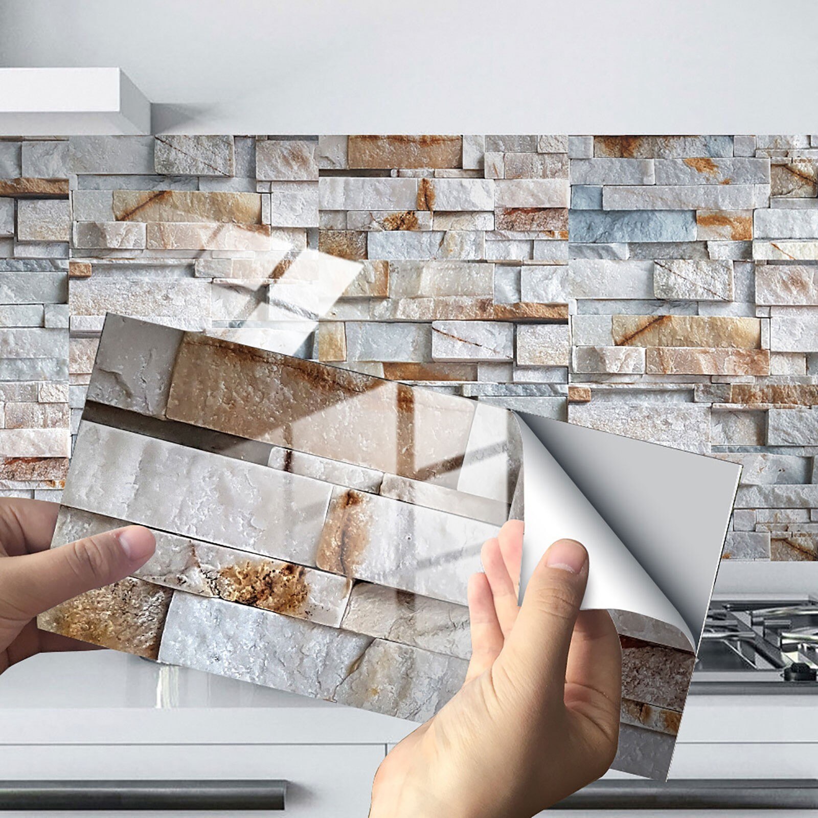 Marble Tile Stickers 12PCS 10x20cm DIY Self-Adhesive Wall Stickers Decor Bathroom Desk Wardrobe Waterproof PVC Wall Decals