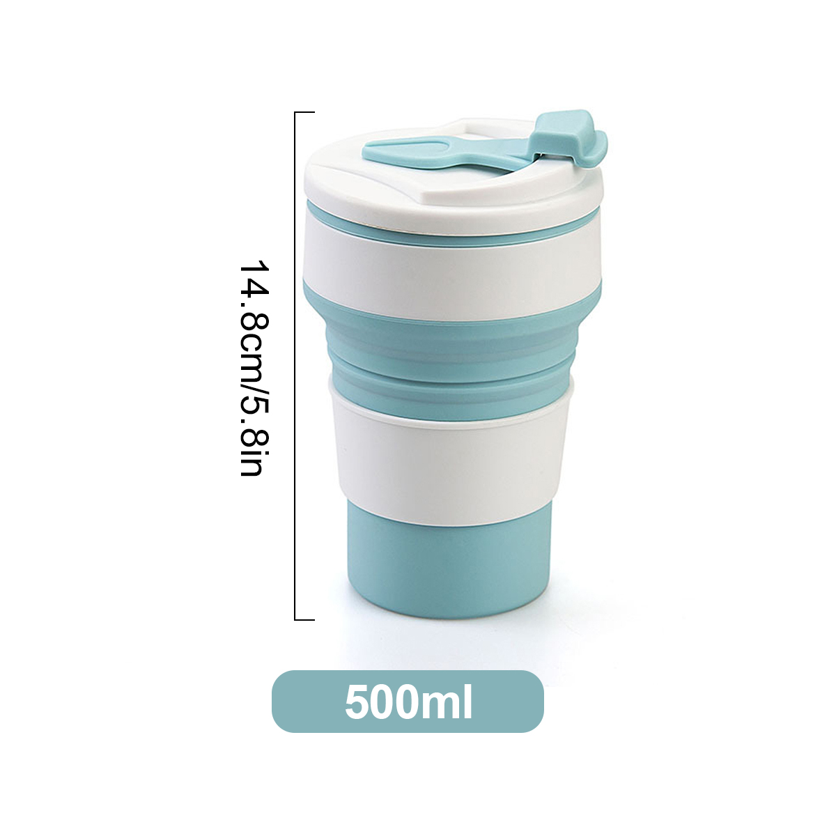 Leeseph sammenklappelig rejsekop, bærbar silikone drikkekrus med låg til vand, kaffe, drikkevarer til vandreture og picnic (350/500ml): Grøn