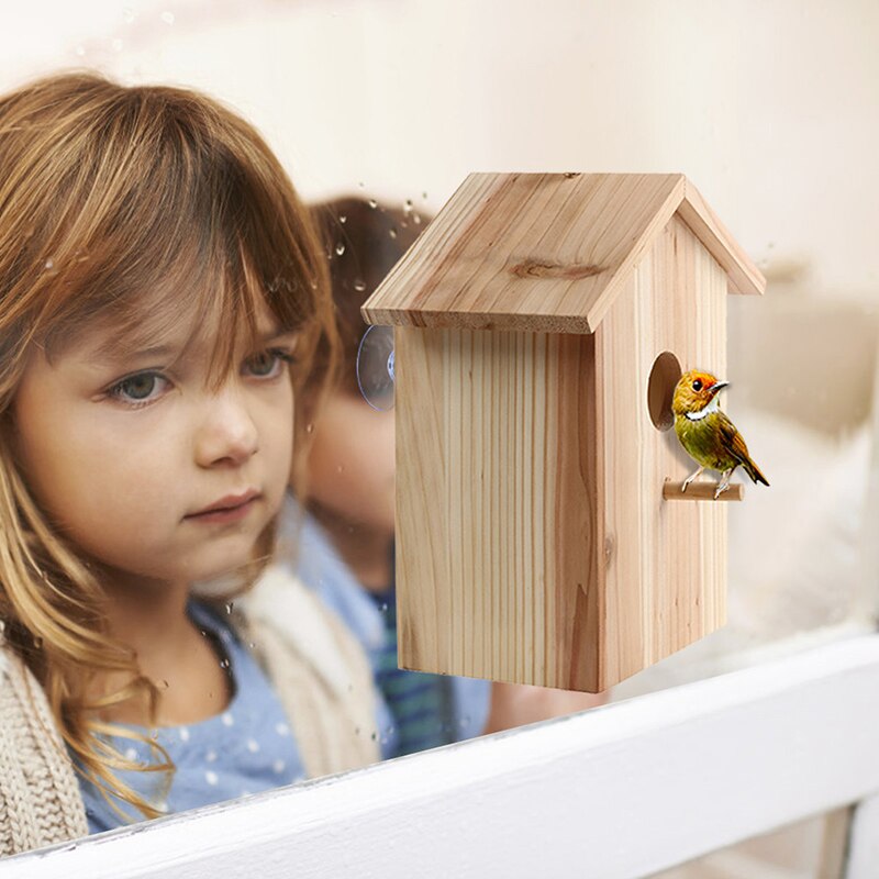 DIY Bird Nest Wood Birds Nest Wooden Hanging Bird House Wall-Mounted Handmade Eco-friendly Birds Cage Outdoor Birdhouse Garden