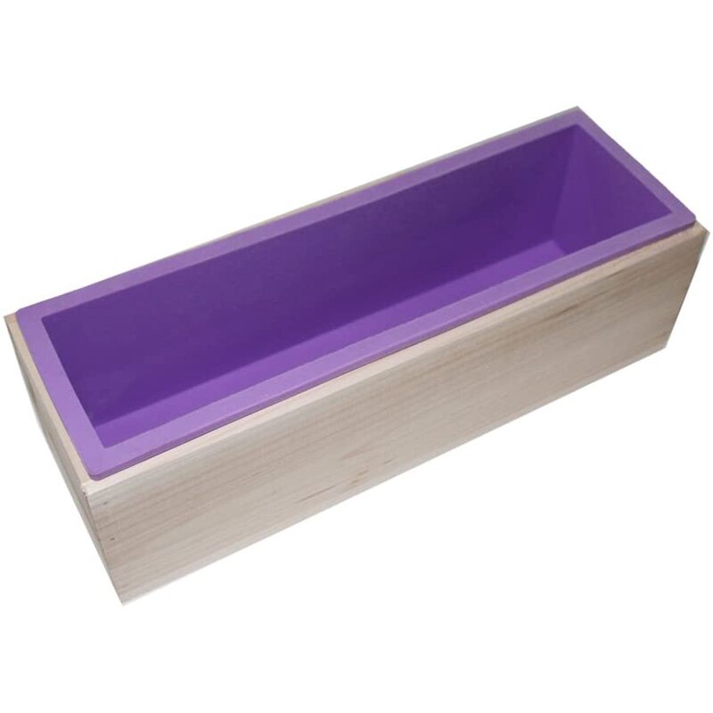 YO-Rectangular Silicone Soap Mold Flexible Loaf Mould with Wood Box for DIY Homemade Cold Process 1200G