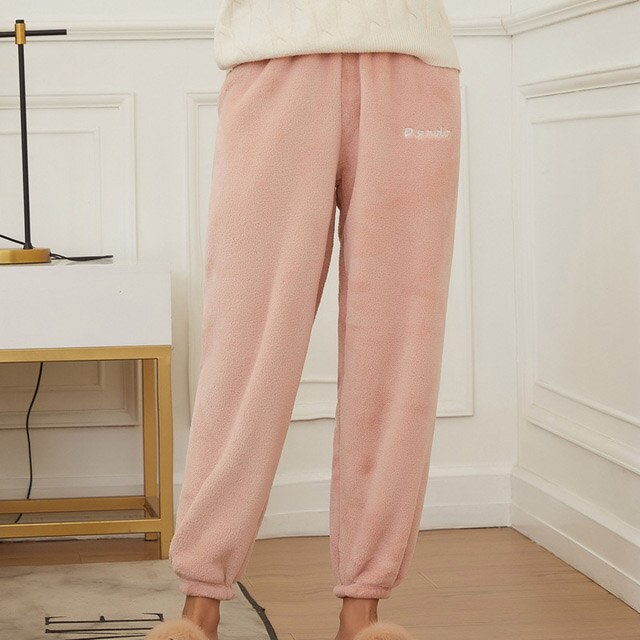 Dame flanell bukser dame & #39 ;s søvn pysjamas høst vinter varm hjemme wear casual lang bukse pyjamas 6 farger tykke bukser nattøy: Rosa