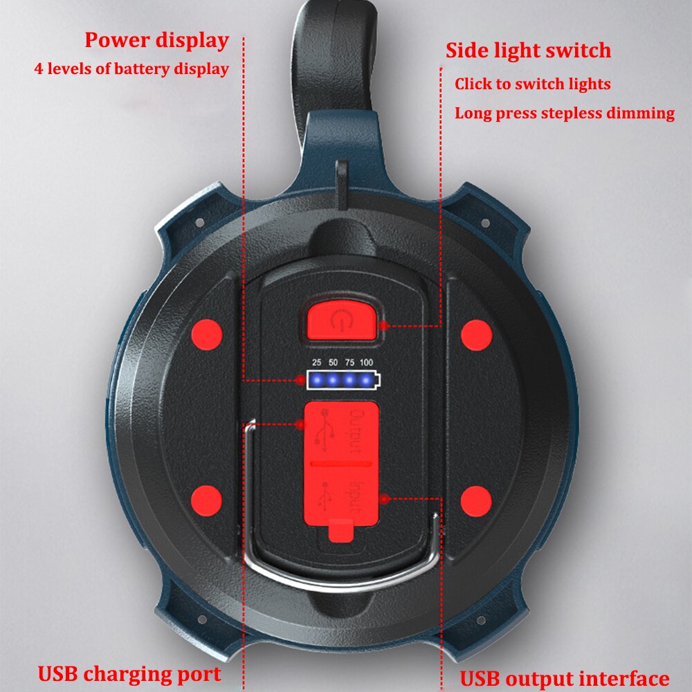 Super Bright LED Searchlight USB Rechargeable Waterproof Work Light Multi-functional Handheld Lantern Outdoor Camping Spotlight