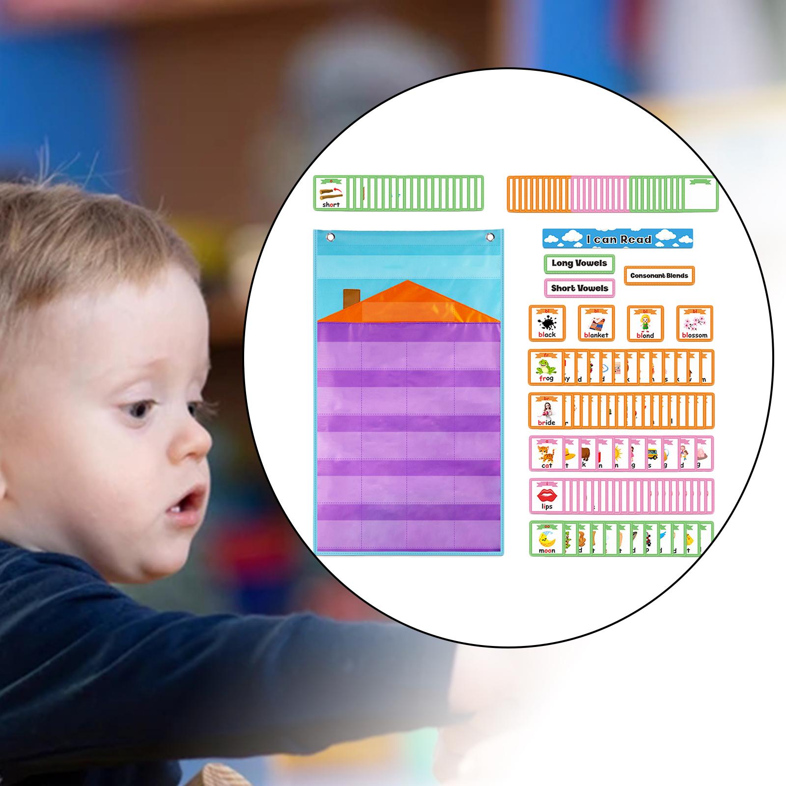 Wall Hanging English Grammer Pocket Chart with 154 Vowel Card Grammer Learning for Teaching Aid Teacher Classroom Centers