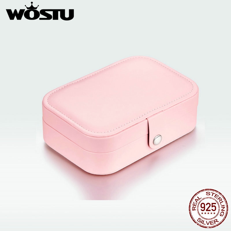 Caja de joyería Wostu, joyero de cuero PU multifunción rosa, caja de almacenamiento, anillo, estuche de exposición, caja de almacenamiento para mujer, caja FH0065