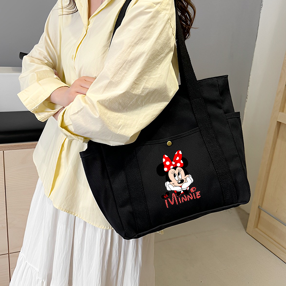 Sacs fourre-tout en toile de grande capacité Mickey Minnie Mouse, sac de transport pour le travail, tenue d'étudiant, sac de Shopping à bandoulière pour livre