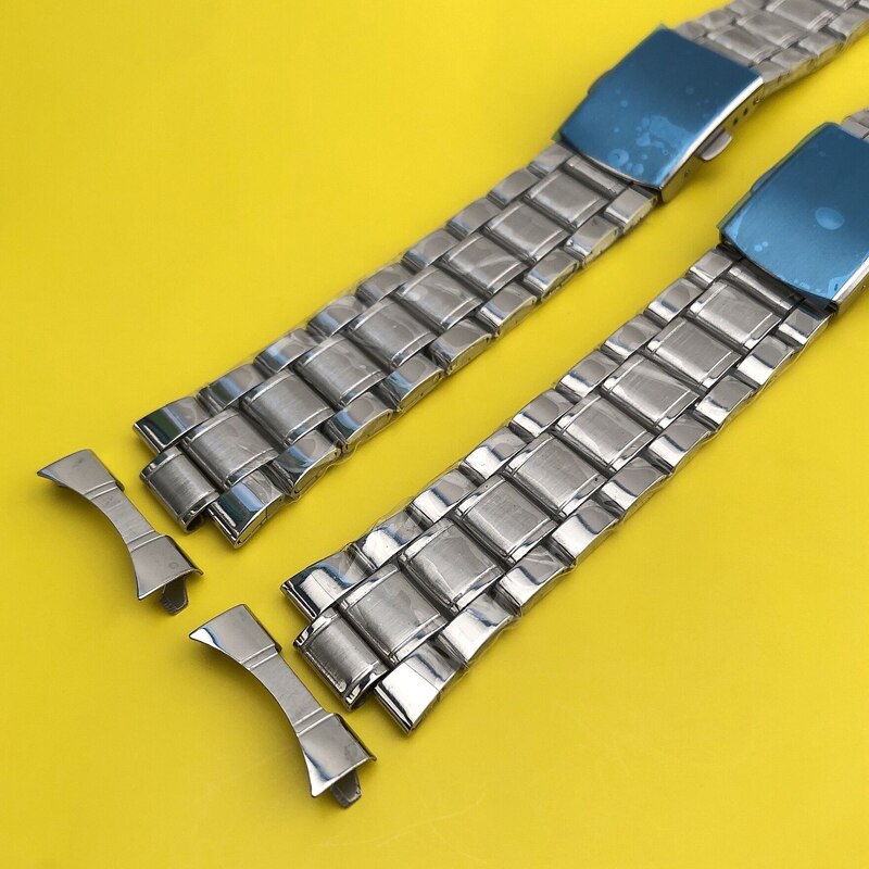 Böjda ändar 20mm 22mm klockarmband i rostfritt stål länk armband armbandsurarmband herrbyte klockarmband med stift