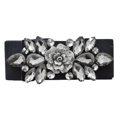 Bryllupsfest kvinner floral spenne rhinestone elastisk bredt clinch belte