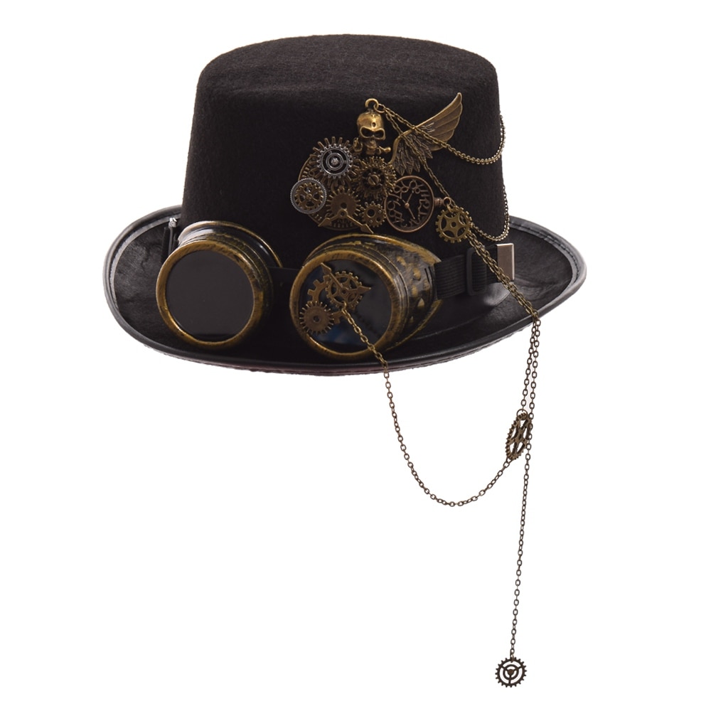 Chapeau gothique unisexe noir avec ailes de crâne, accessoires de fête Steampunk Vintage