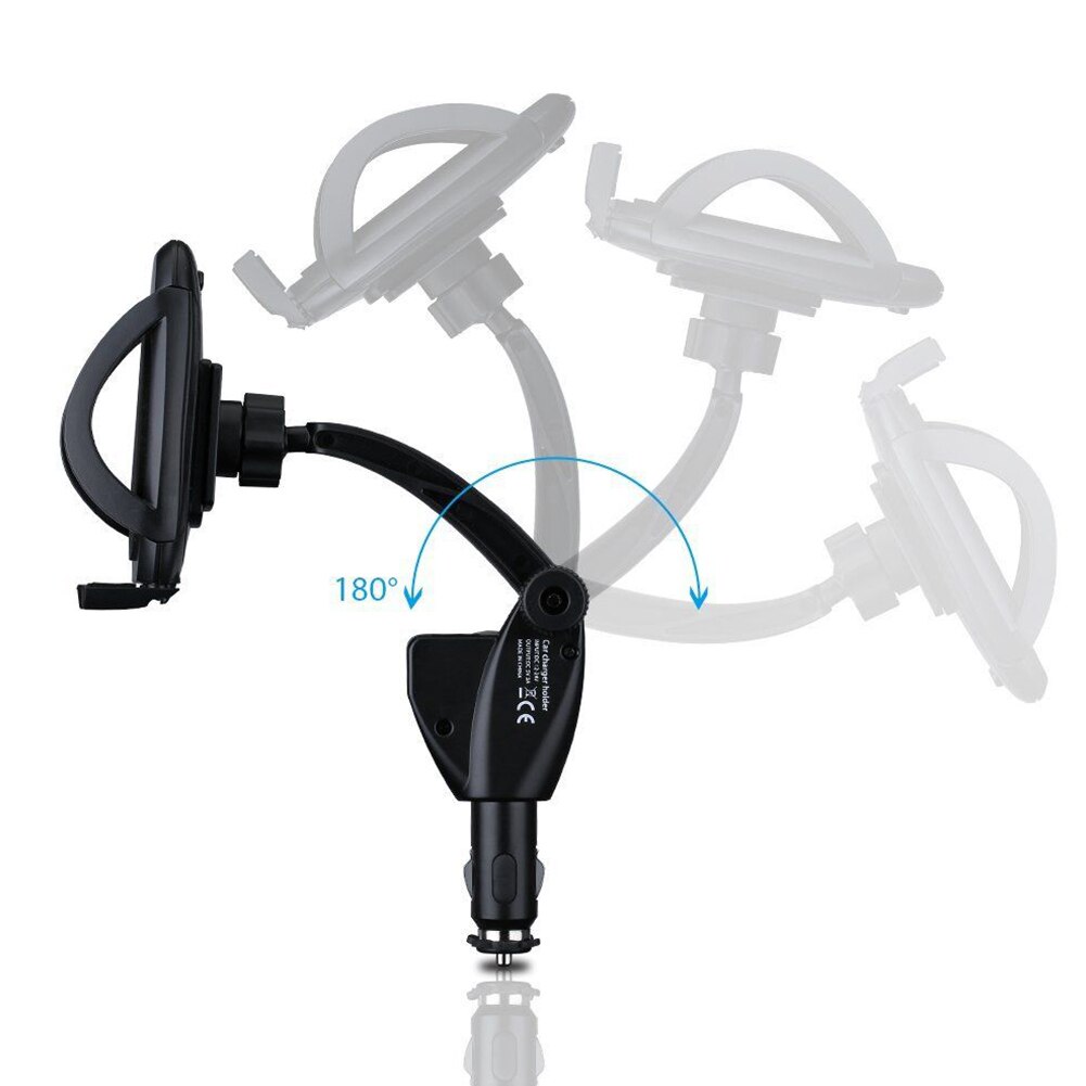 Cigarette Lighter Mount Stand Phone Holder Car Charger Portable Adjustable Bracket Practical Dual USB Universal 360 Degree