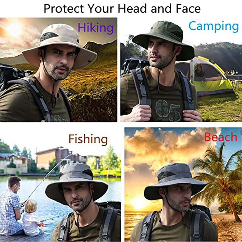 Boonie Hat Men Fishing Hat Anti-UV Protection Sun Outdoor Sun Hats Foldable Fishing Wide Brim Bucket Safari Hat Caps