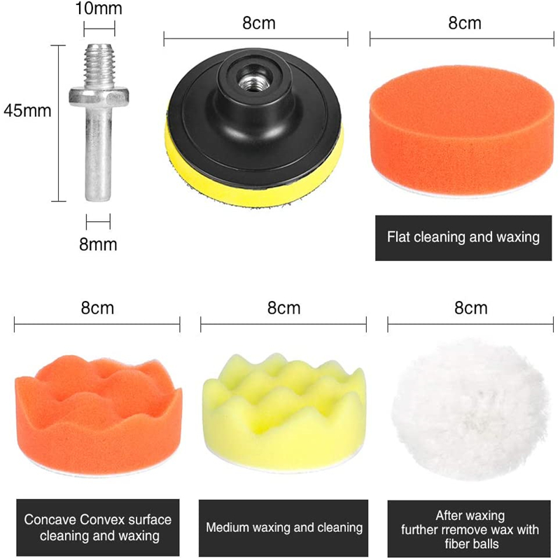 Kit de almohadillas de esponja para pulir autos, Kit de almohadillas de espuma, máquina pulidora, almohadillas de cera para automóviles, motocicletas, vehículos de motor, elimina arañazos