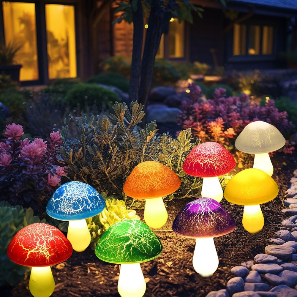 Lampe solaire en forme de champignon, imperméable, 8 têtes, luminaire décoratif d'extérieur, idéal pour un jardin, une cour, un sentier, une cour ou une cour, une pâques, une Halloween ou une noël