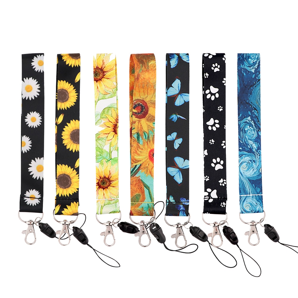 PC3496 Zonnebloemen Hond Poot Monarch Vlinder Schilderen Kunst Sleutelhanger Lanyard Neck Strap Voor Telefoon Keys Id Kaart Korte lanyard