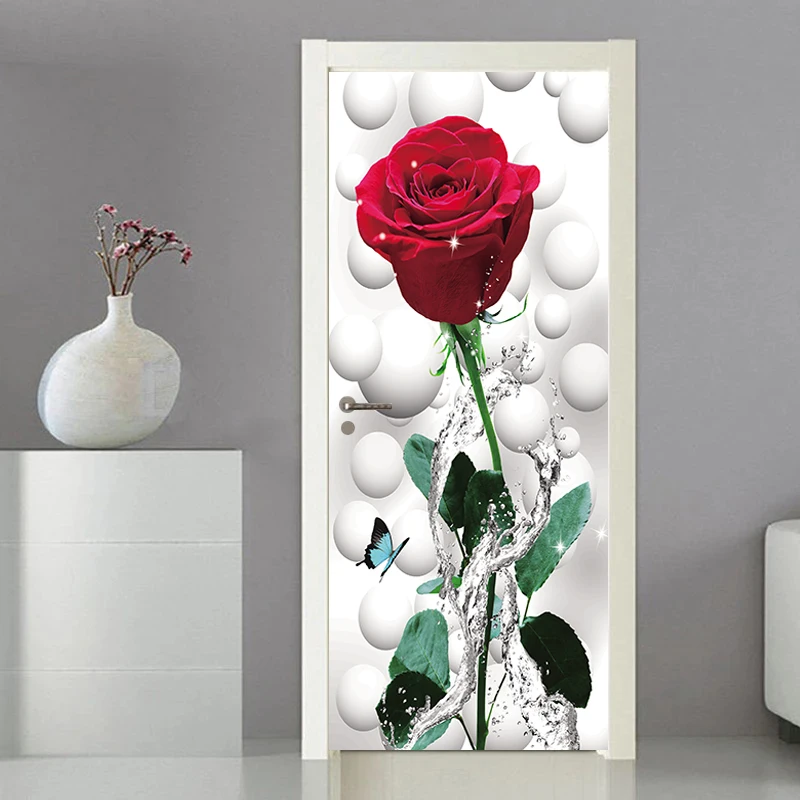 Deursticker Moderne sticker Cover Wallpaper Home Entrance Ornament Entree Decoratie Zelfklevende foto op de koelkast Bloemen