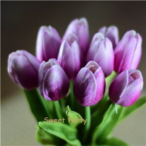 10 ks modrozelené tulipány umelé kvety skutočný dotyk pu artificiales para decora kytica domov svadobná výzdoba umelé kvety: Dk lila 21