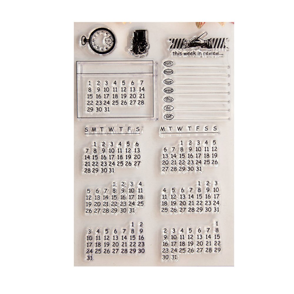 1Pcs Silicone Clear Stamps Set Transparent Weekly Monthly Calendar Time Clock DIY Scrapbooking Stamps Decorative Card Making: Default Title