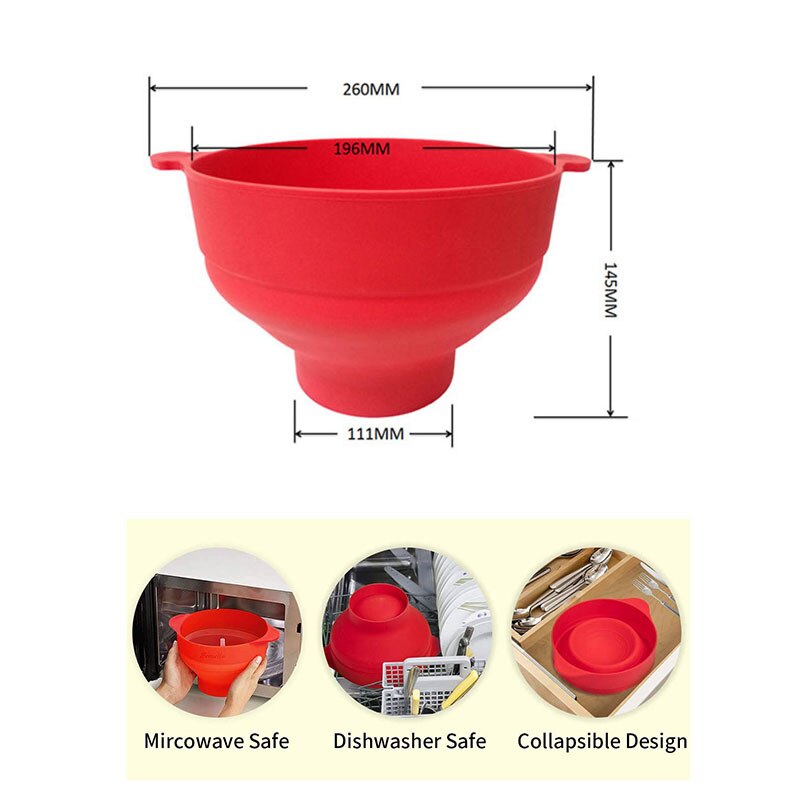Recipiente plegable de silicona para palomitas de maíz, recipiente para palomitas de maíz, sin BPA, Apto para lavavajillas, para el hogar, yu-home