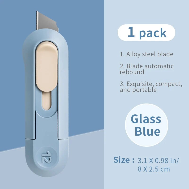 1PC Mini Papier Schneiden Kasten Opner Tragbare Kleine Papier Schneiden Messer Tapete Messer Schreibwaren Unboxing: Blau