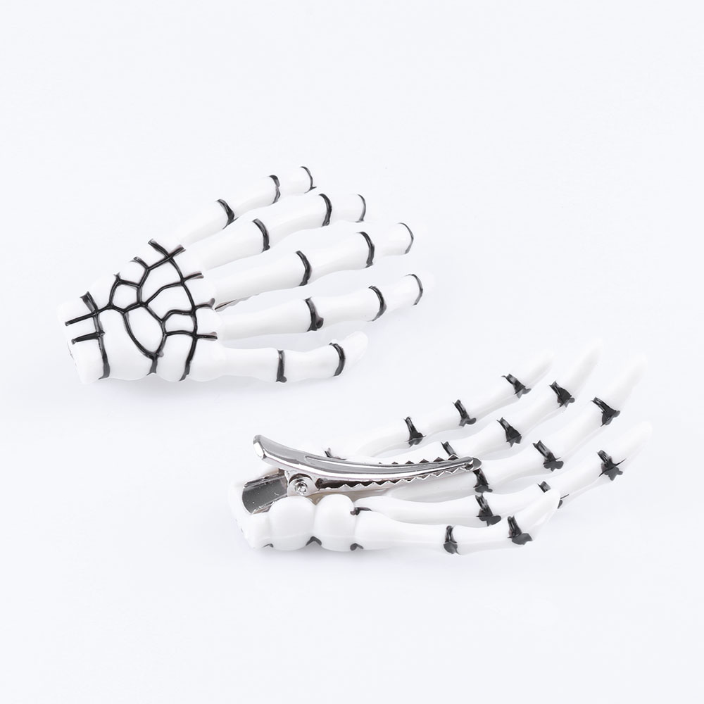 Horquilla de hueso de mano de calavera para Mujer, pinzas para el cabello de esqueleto fantasma, accesorios para el cabello, 2 piezas por juego