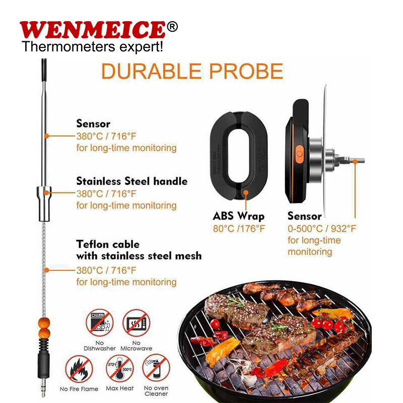 2 in 1 Smart APP Digital Blue tooth Wireless Dual Probe Cooking Food Meat Thermometer for BBQ Oven Grill