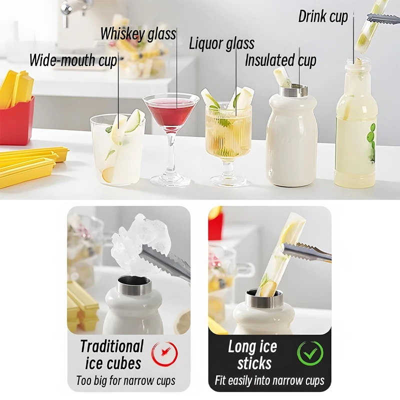 1-10Sets French Fries Ice Cube Mold Long Bar Silicone Tray for Freezer Homemade Ice Sticks Cocktail Maker BPA Free Kitchen Tools