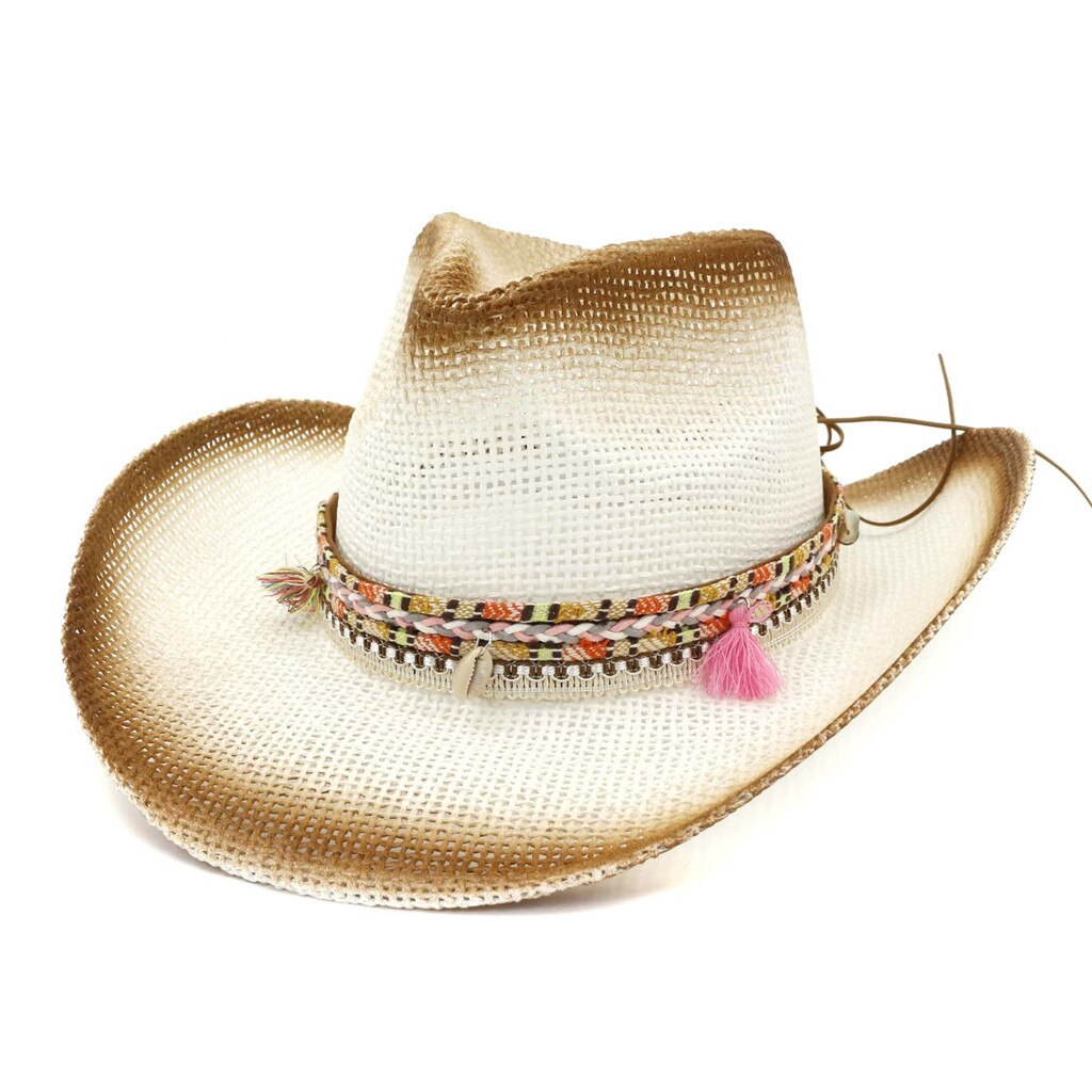 Straw Cowboy Hat Outback Western Mens Womens Cowboy Old West Hat Casual Wide Brim Sun Hat шляпа YL5: White 