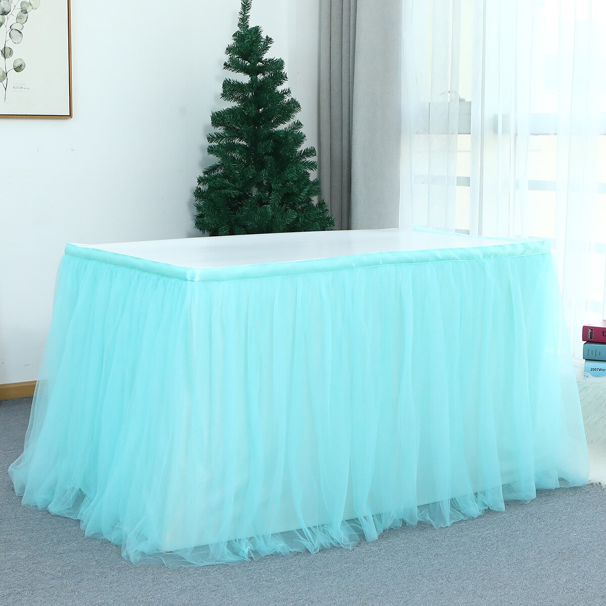 Tutu Tulle Table Skirt Tableware Lace Cover Baby Shower Home Decor Table Skirting Birthday Party decor Wedding table petticoat: Mint Green
