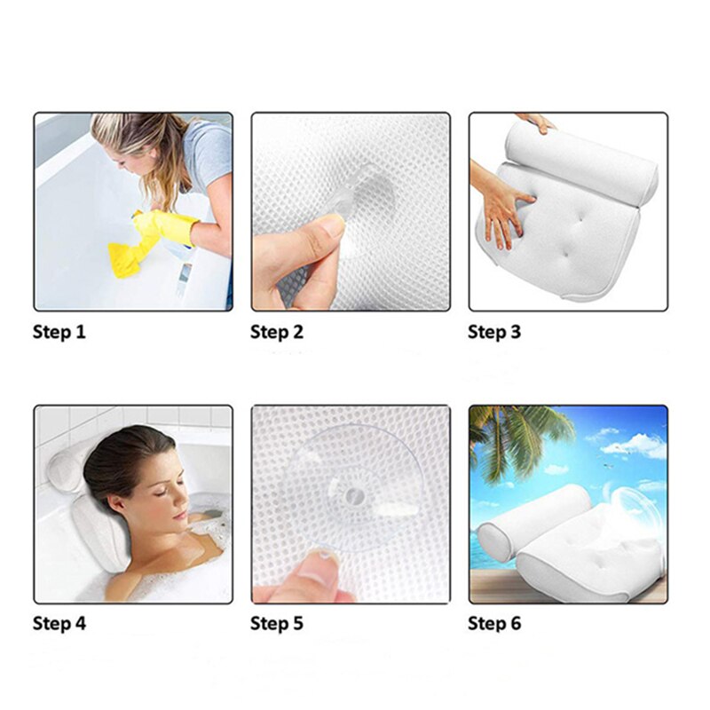3D Mesh Spa Bath Pillow with 6/4pcs Suction Cups Neck Back Support Breathable Spa Pillow Bathroom Accersories подушка для ванны