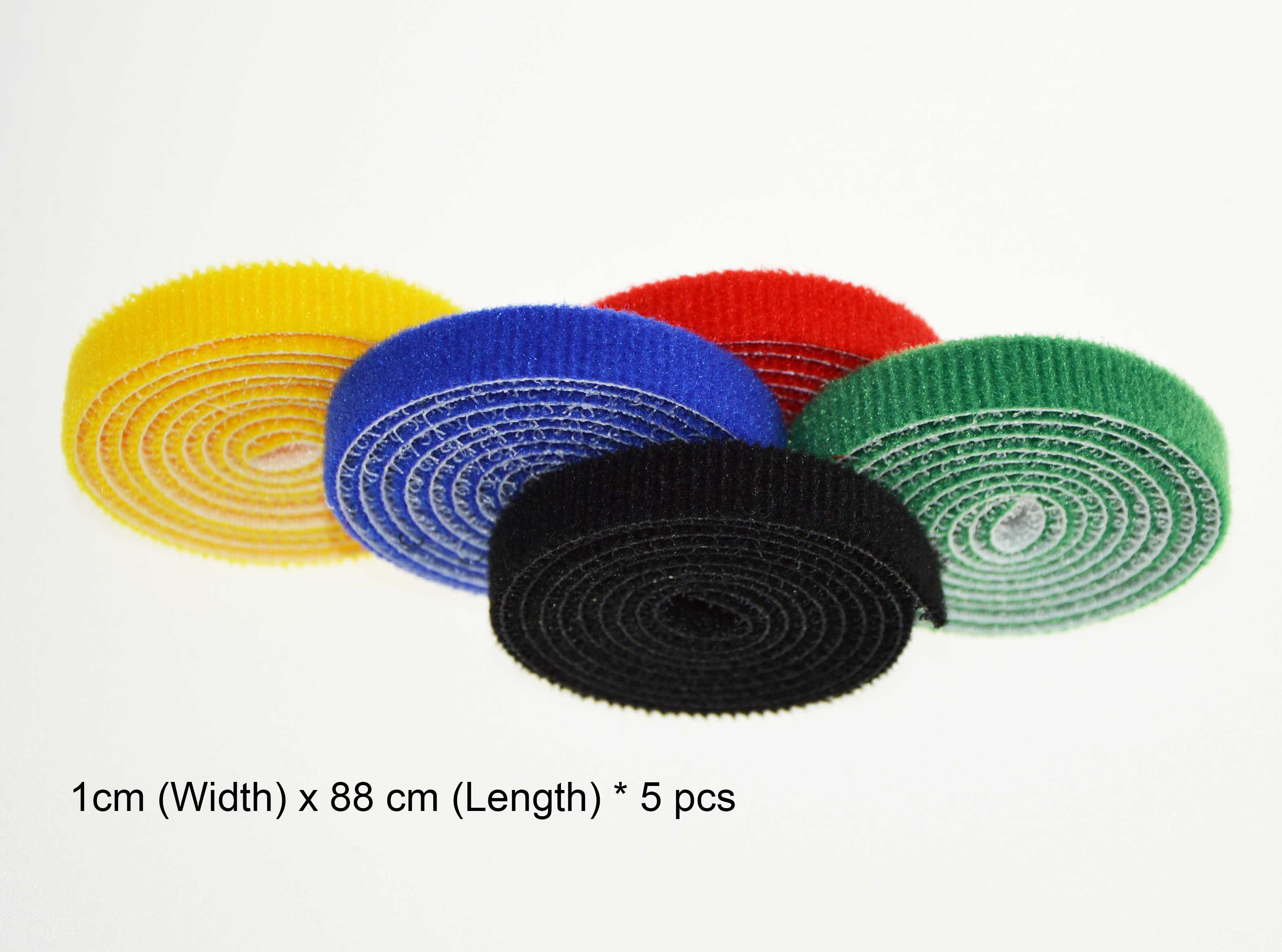 Reusable Cable Ties ONE-WRAP Self-Gripping Fastening Tape 5 Colors (1cm * 88cm/Roll) - 3 Pack