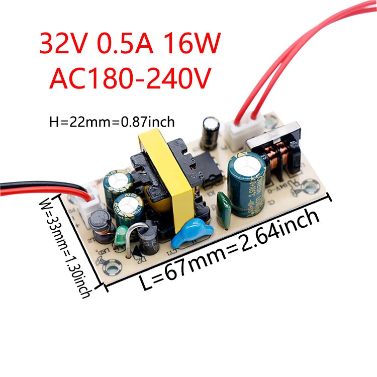 Led Driver 220 12V 1A 2A 3A 5V 2A 24V 12V 32V Led Power supply Geen Flikkering 12W 24W 36W Licht Transformers Voor Fan Led Verlichting: 32V 0.5A  180-240V