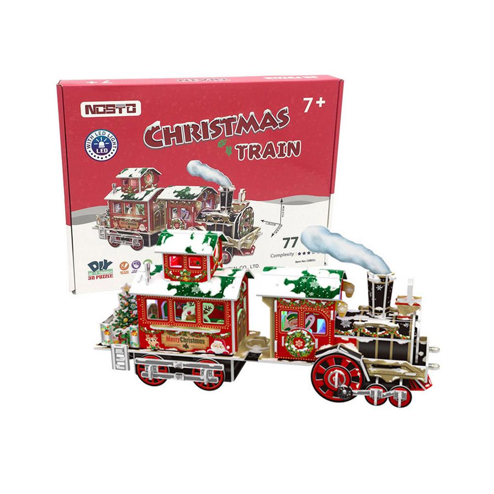 3D Trein Puzzel 76 Pcs Puzzels Met Rgb Licht Duurzaam Lichtgewicht Kerst Puzzel Papier Speelgoed Voor Kinderen