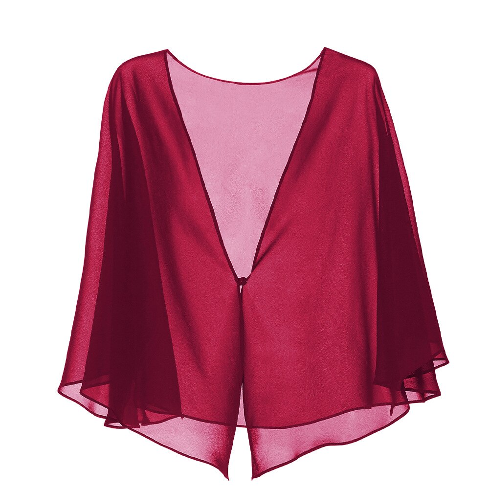 Vrouwen Chiffon Bolero Bridal Jacket Wedding Wraps Cape Avond Party Jurk Mantel Zomerjurk Uit Jas: Wine Red