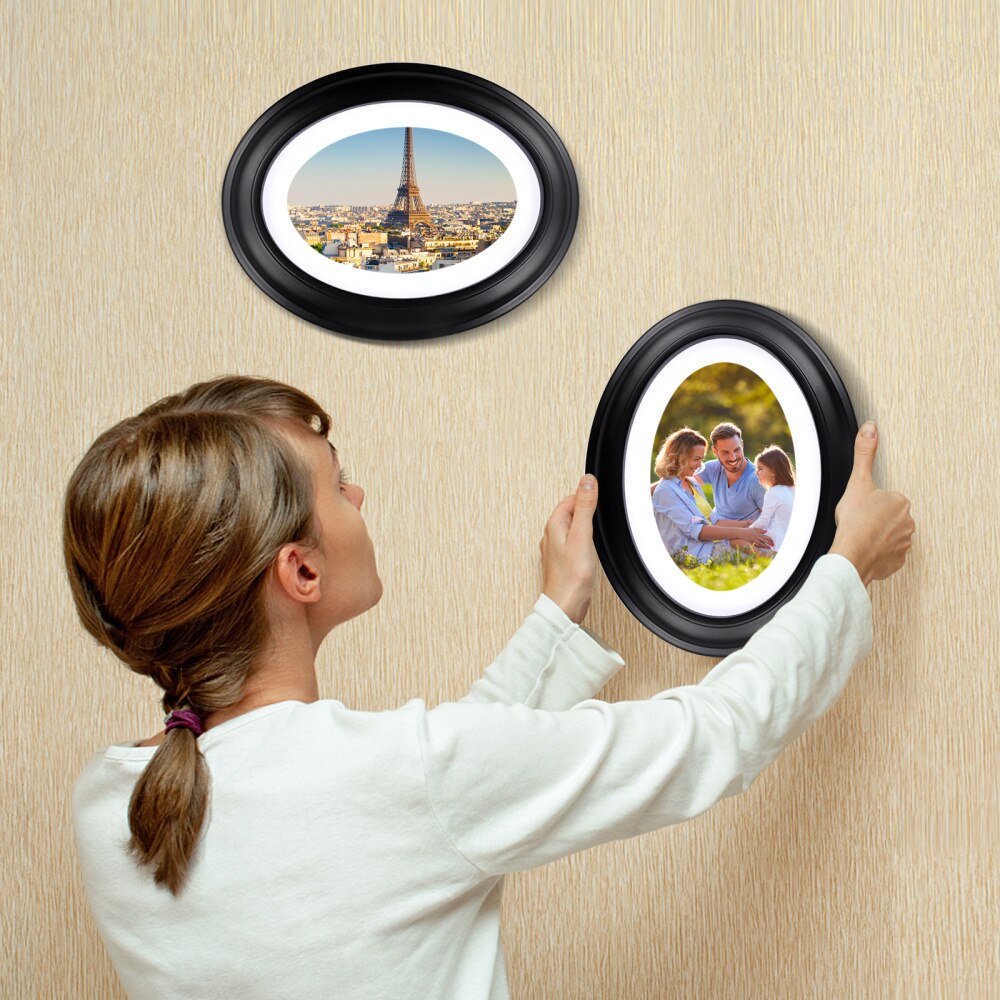Vosarea 7 Inch Classic Oval Wood Picture Frame Wall Hanging Decoration - Send Seamless Nail and Nail (Black)