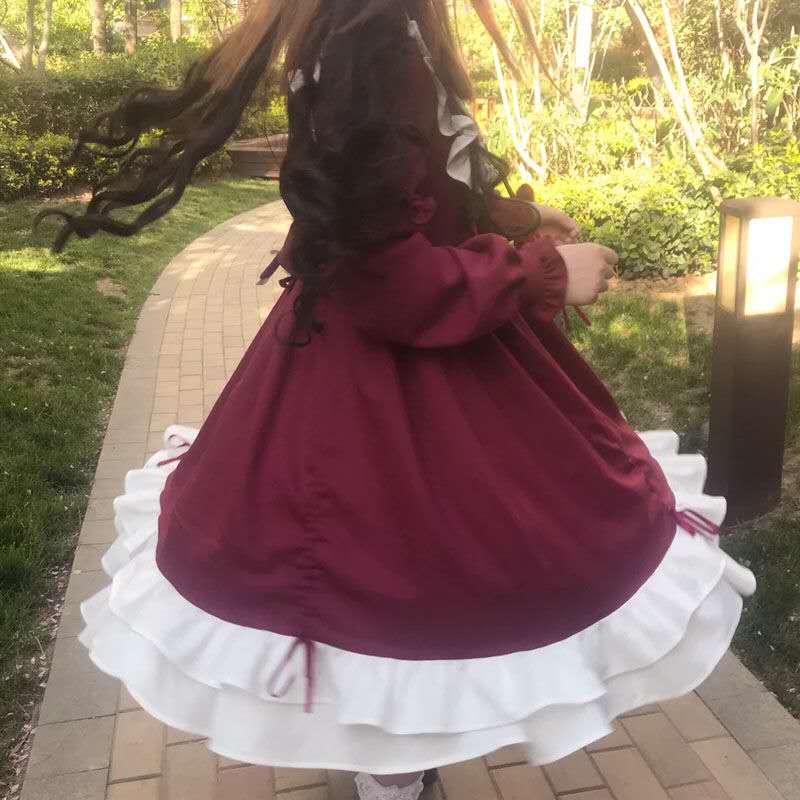 De manga larga de Lolita clásico vestido de Cosplay traje de algodón vestido JSK para niña rosa Borgoña oscuro verde vestido de Lolita