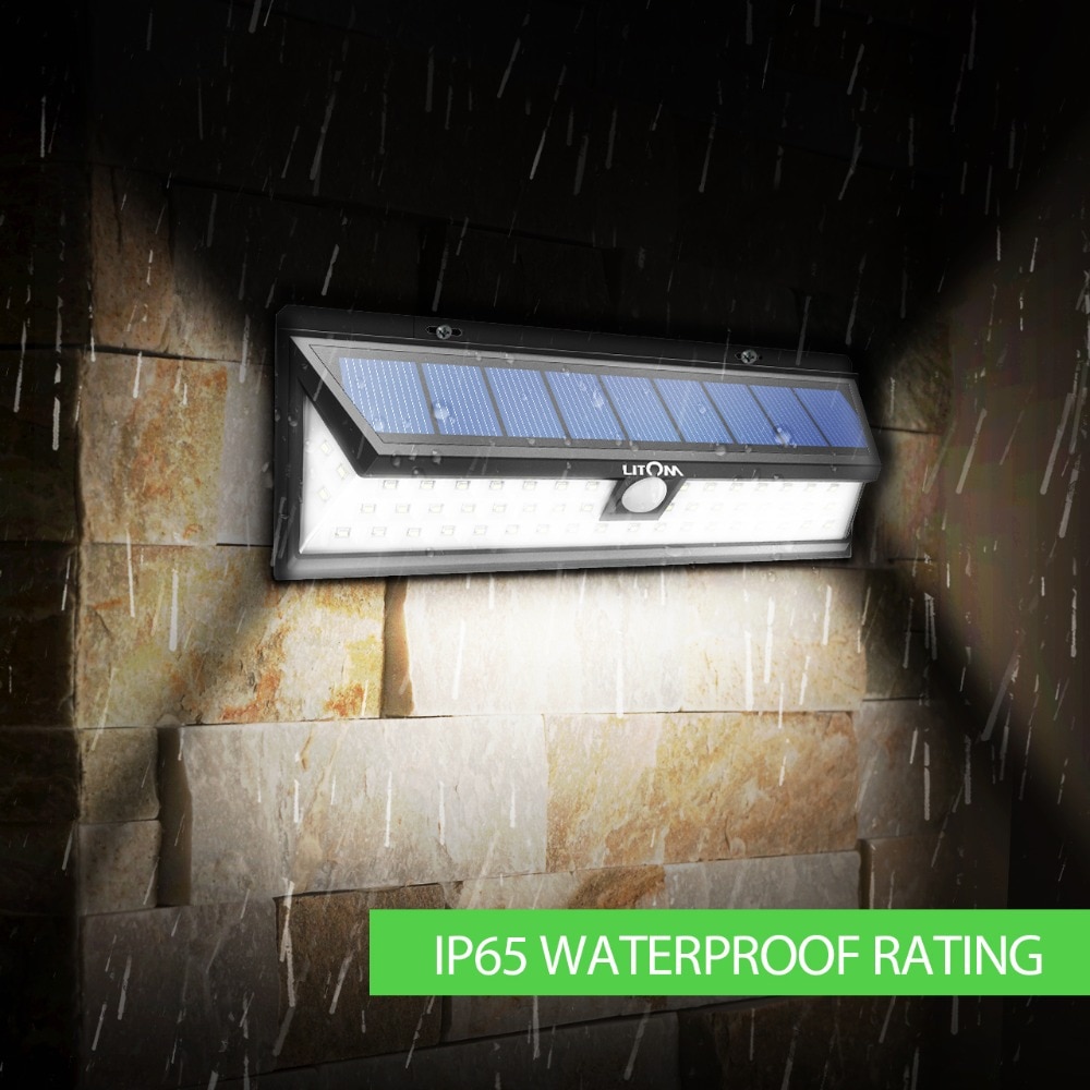 LITOM 54 LED Outdoor Solar Light Garden Garage Bright Wide Angle Security Lights Waterproof IP65 Luz Solar Led Para Exterior